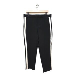Zara Basic Black Flat Front Side Stripe Cropped Pants Sz L